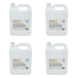 Four jerry can containers of 5L mineral oil on a white background, bulk pack of 4