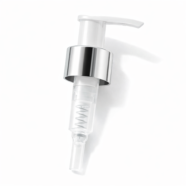 24 mm silver collar lotion and soap pump for cosmetic bottles, ideal for handwash, lotions and liquid personal care products