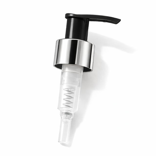 24 mm silver collar lotion and soap pump for cosmetic bottles, ideal for handwash, lotions and liquid personal care products