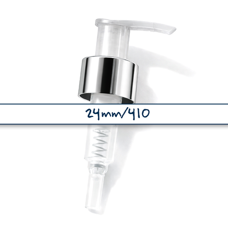 24 mm silver collar lotion and soap pump for cosmetic bottles, ideal for handwash, lotions and liquid personal care products