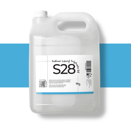5Kg Sodium Lauryl Sulfate SLS 28 in container, ideal for shampoos, liquid soaps, body washes, and DIY formulations requiring strong cleansing power