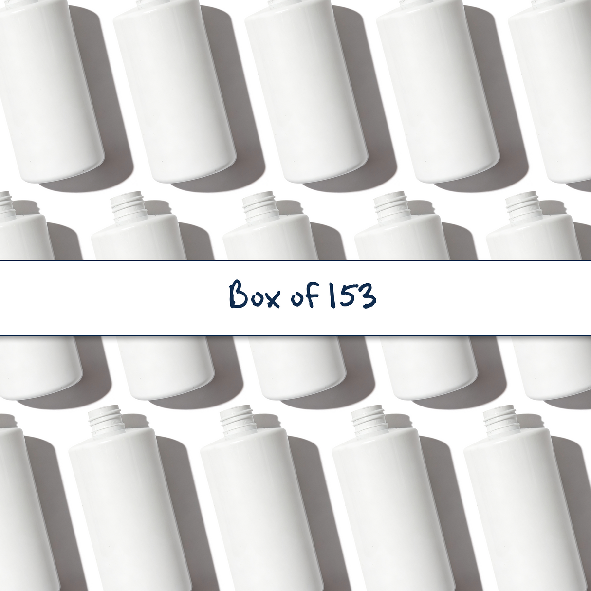 Multiple Solid White bottles arranged in a pattern with 'Box of 153' text.