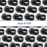 Multiple black 28 mm standard cap with EPE liner for plastic bottles, suitable for cosmetic, personal care and liquid packaging