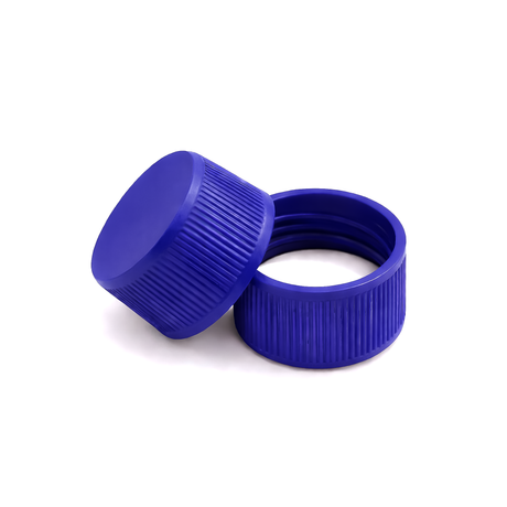 Blue 24mm standard cap with EPE liner for plastic bottles, suitable for cosmetic, personal care and liquid packaging