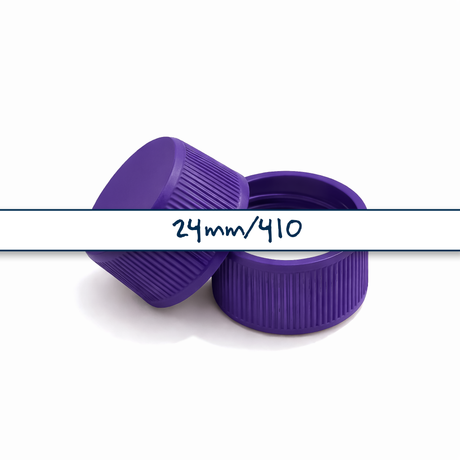 Purple 24mm standard cap with EPE liner for plastic bottles, suitable for cosmetic, personal care and liquid packaging