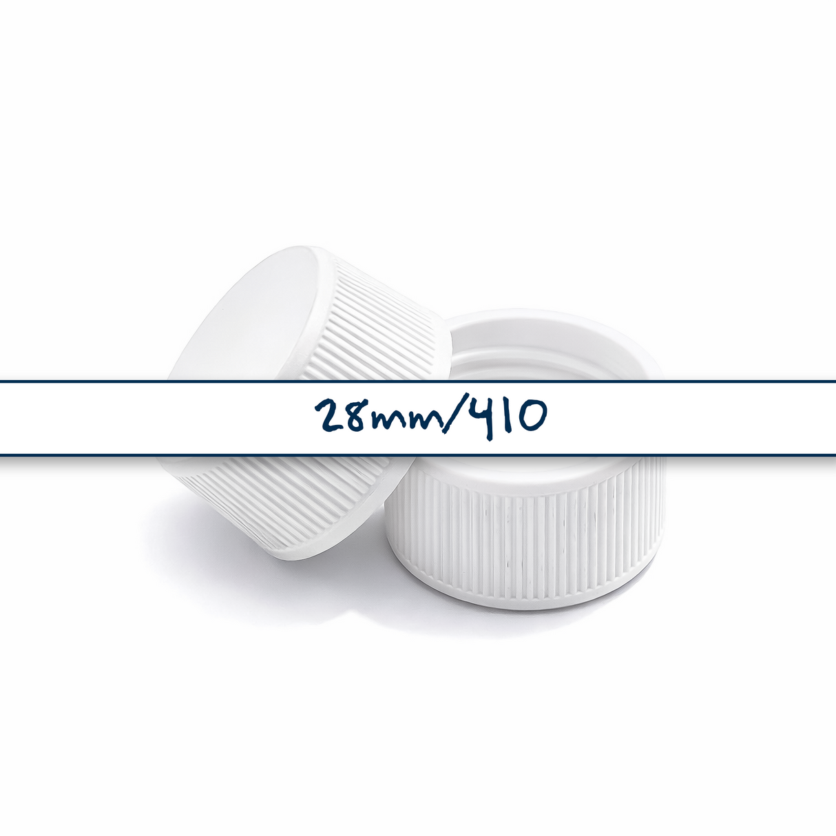 White 28 mm standard cap with EPE liner for plastic bottles, suitable for cosmetic, personal care and liquid packaging