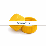 Yellow 24mm standard cap with EPE liner for plastic bottles, suitable for cosmetic, personal care and liquid packaging