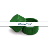 Green 24mm standard cap with EPE liner for plastic bottles, suitable for cosmetic, personal care and liquid packaging