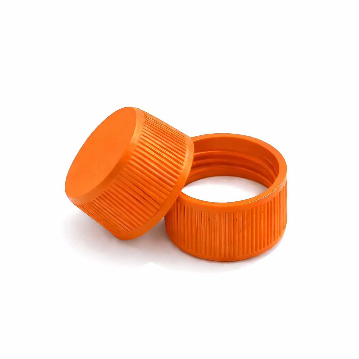 Orange 24mm standard cap with EPE liner for plastic bottles, suitable for cosmetic, personal care and liquid packaging