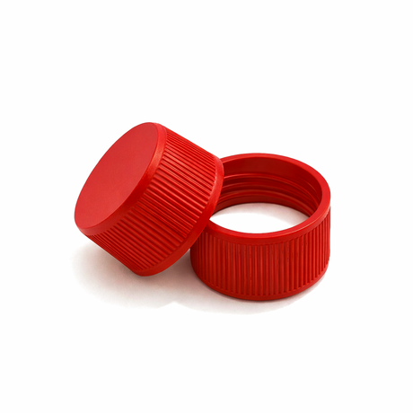 Red 24mm standard cap with EPE liner for plastic bottles, suitable for cosmetic, personal care and liquid packaging