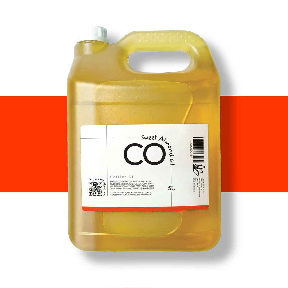 5L Sweet Almond, ideal for body oils, massage oils, hair treatments, and skincare products for deep hydration and nourishment