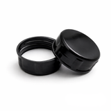 Black 38 mm tablet container cap with EPE liner for pharmaceutical, supplement and pill packaging