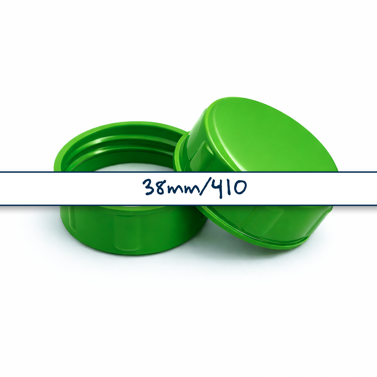 Green 38 mm tablet container cap with EPE liner for pharmaceutical, supplement and pill packaging