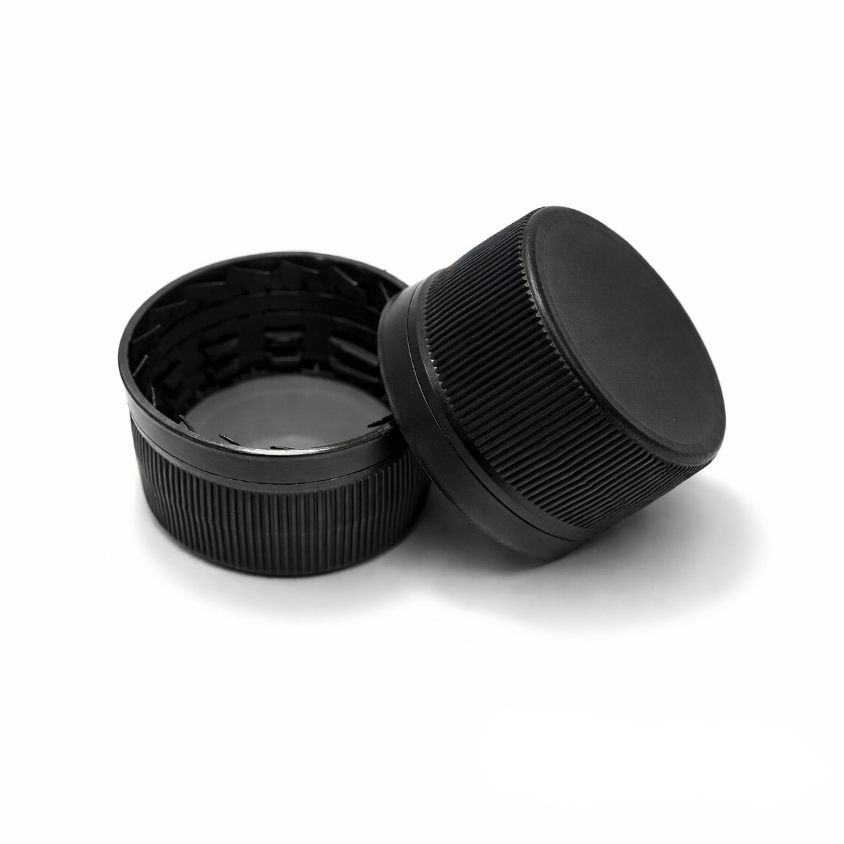 Black 28 mm tamper evident cap with EPE liner for plastic bottles, ideal for cosmetic, pharmaceutical and liquid product packaging