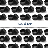Black 28 mm tamper evident caps for plastic bottles, ideal for cosmetic, pharmaceutical and liquid product packaging