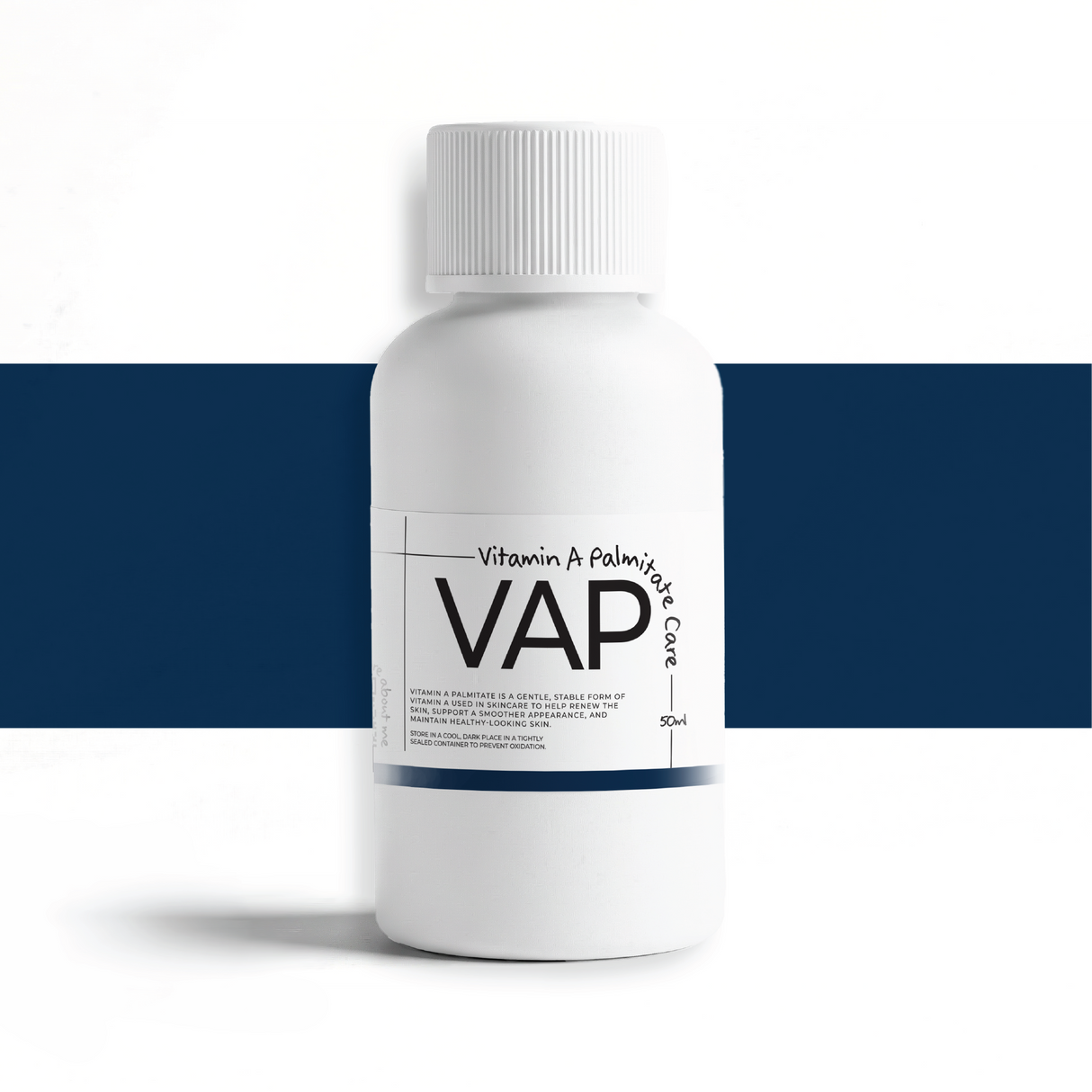 50ml Vitamin A Palmitate skincare ingredient oil in cosmetic bottle for anti-ageing, skin renewal and formulation use