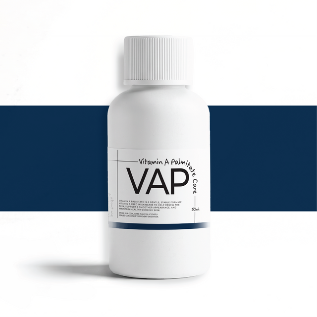 50ml Vitamin A Palmitate skincare ingredient oil in cosmetic bottle for anti-ageing, skin renewal and formulation use