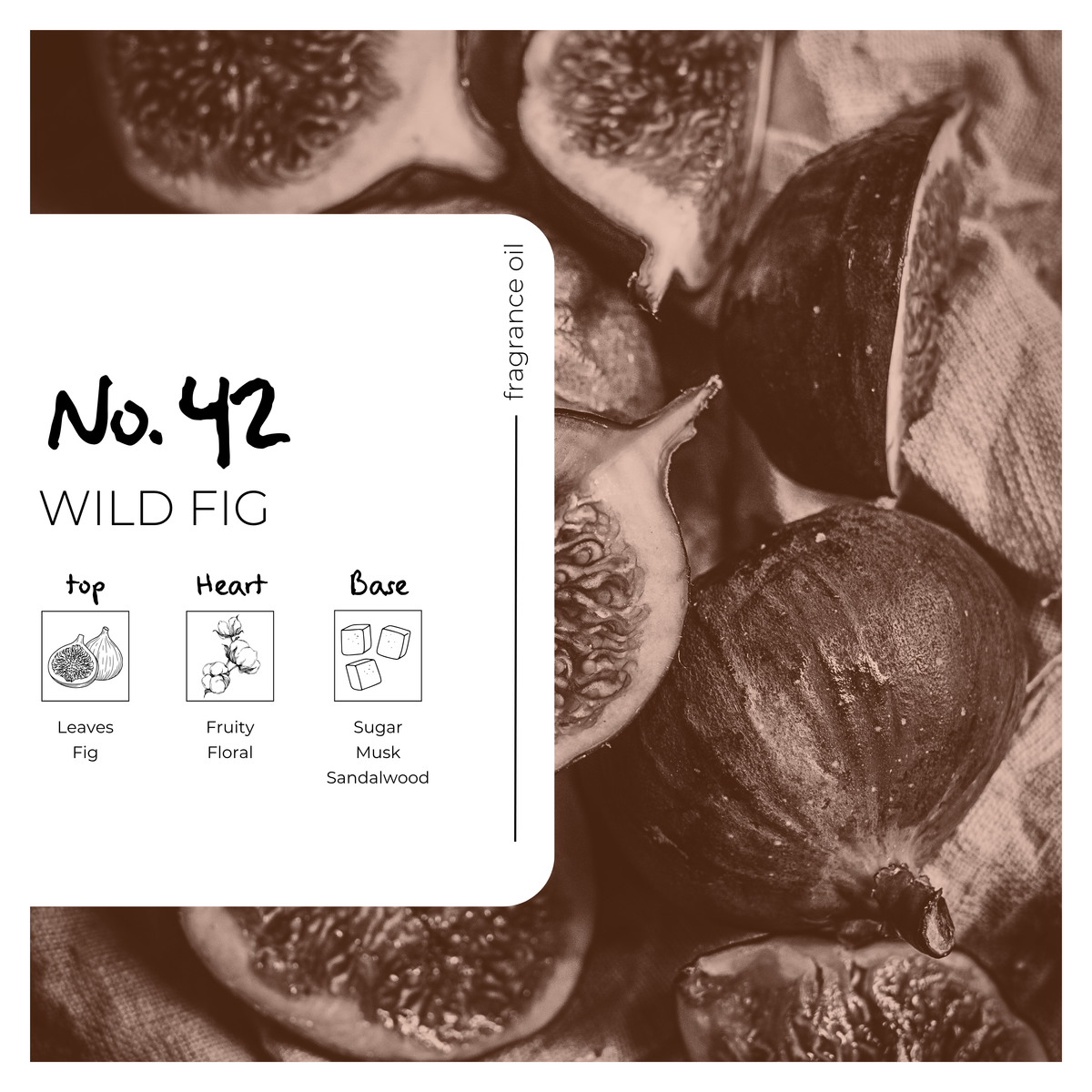 A sophisticated fruity woody fragrance oil combining fresh fig leaves, delicate florals, soft sweetness and warm sandalwood, ideal for soaps, lotions, candles, diffusers and luxurious body care products.