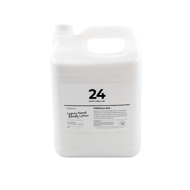 Brightpack Luxury Hand and Body Lotion #24 in a 5L jerry can with labelled product information
