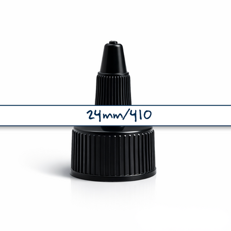 24 mm screw lock spout cap for plastic bottles and pouches, ideal for dispensing liquid cosmetic and personal care products