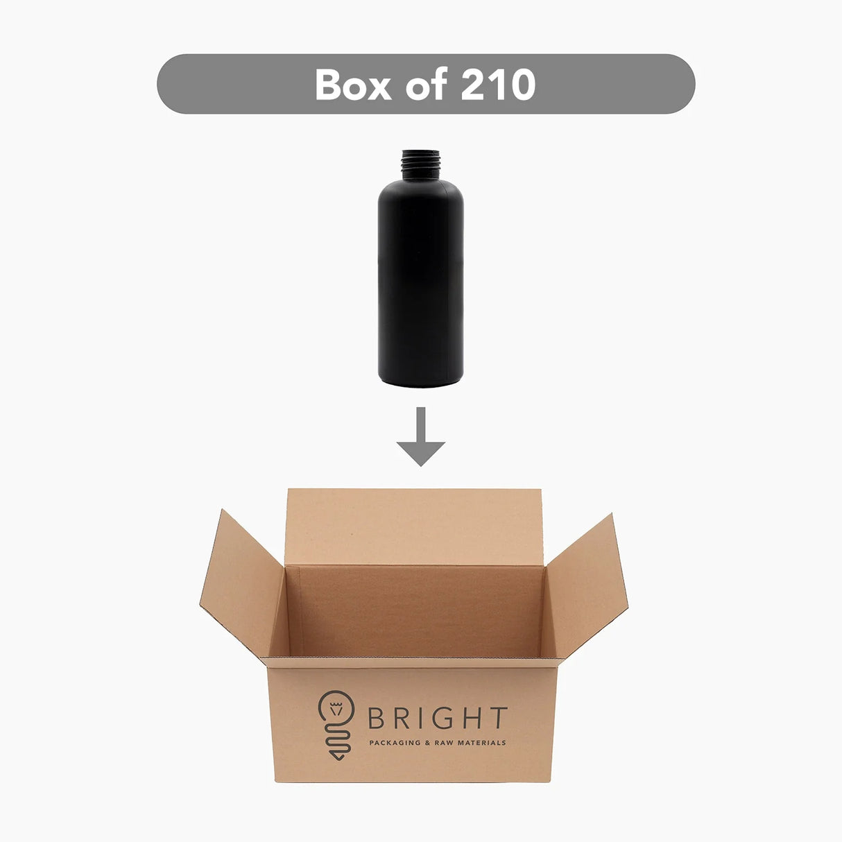 200ml HDPE Boston Bottles (24mm neck) - No Closure - Black