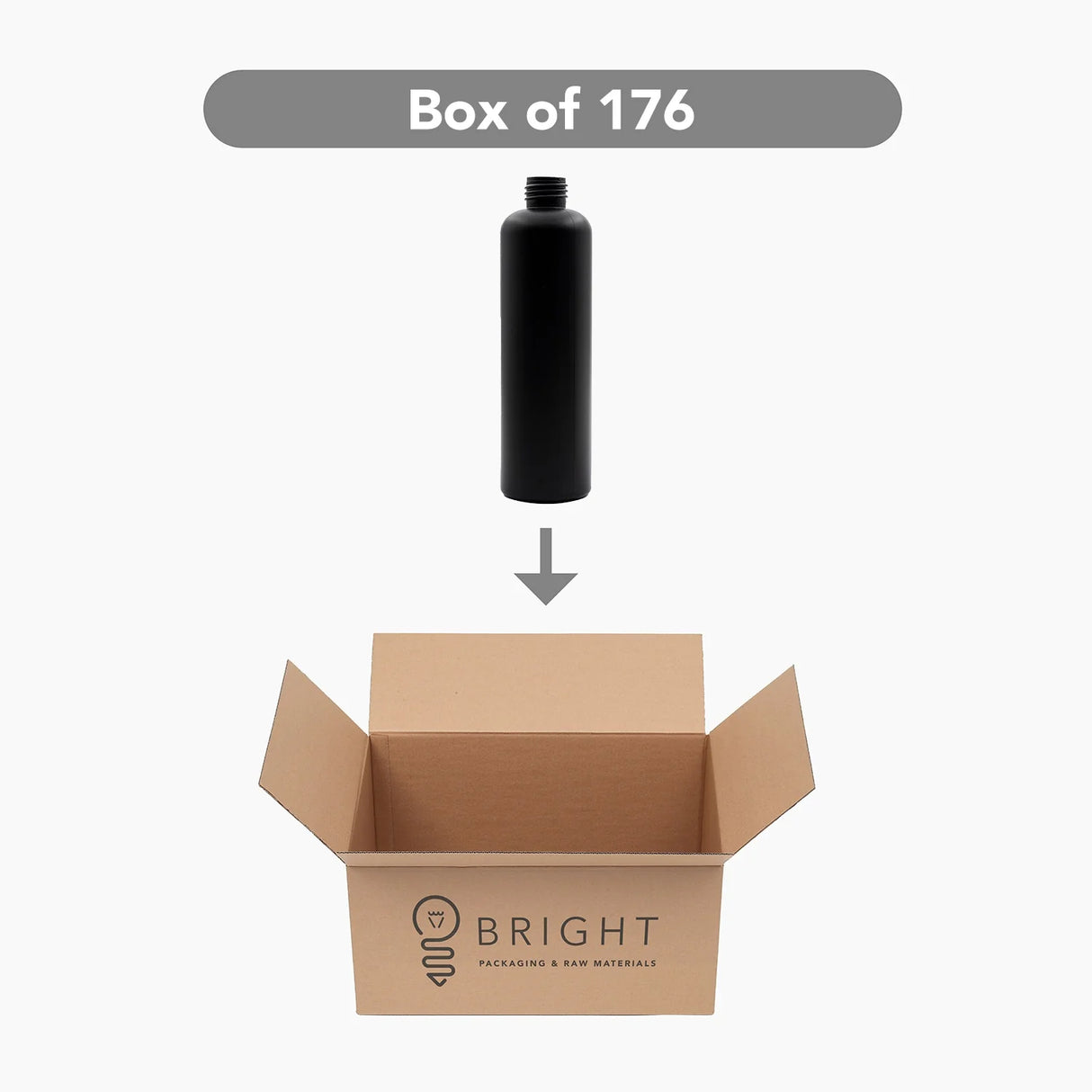 250ml HDPE Boston Tall Bottle (24mm neck) - No Closure - Black