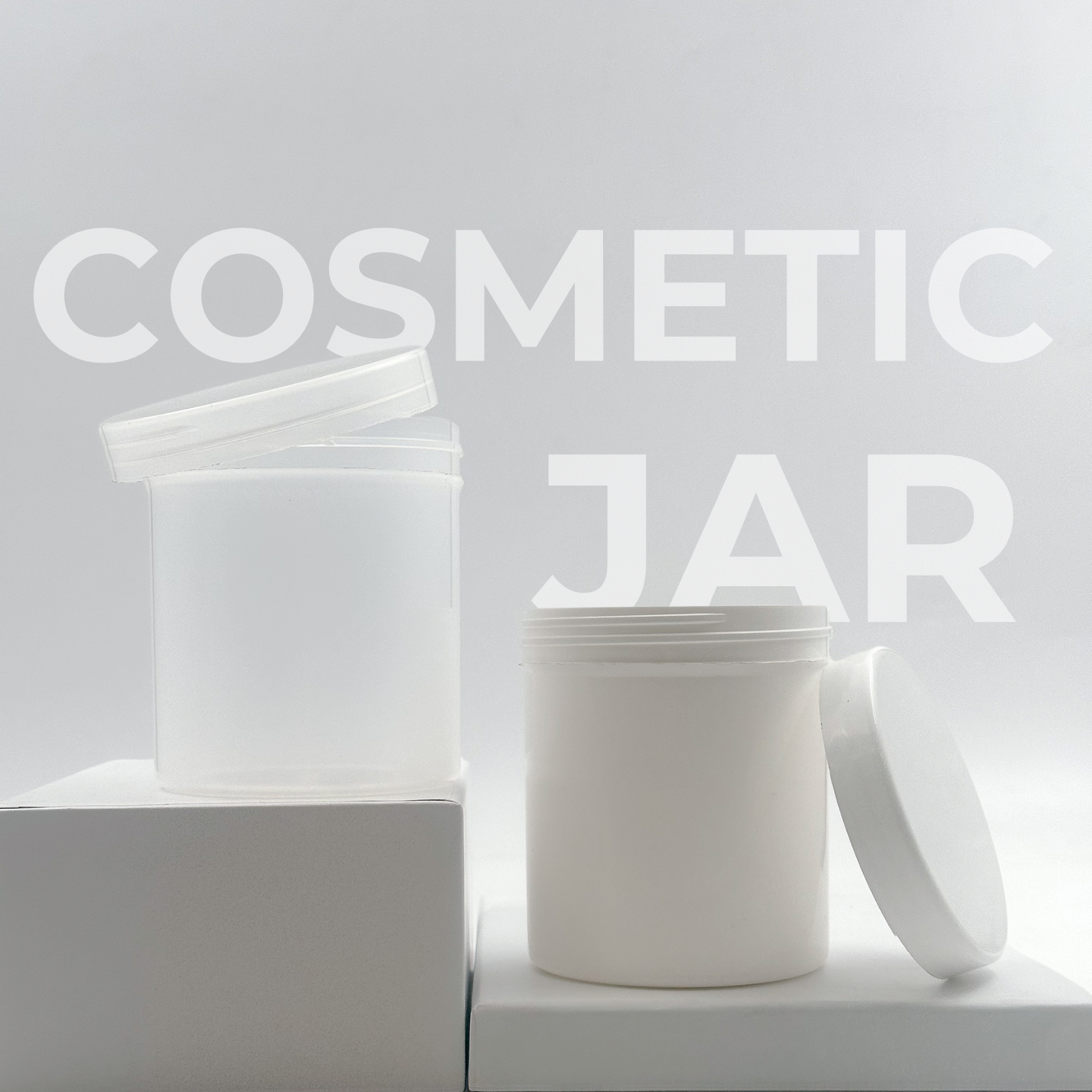 Cosmetic jars with closure, available in different colours and lids.
