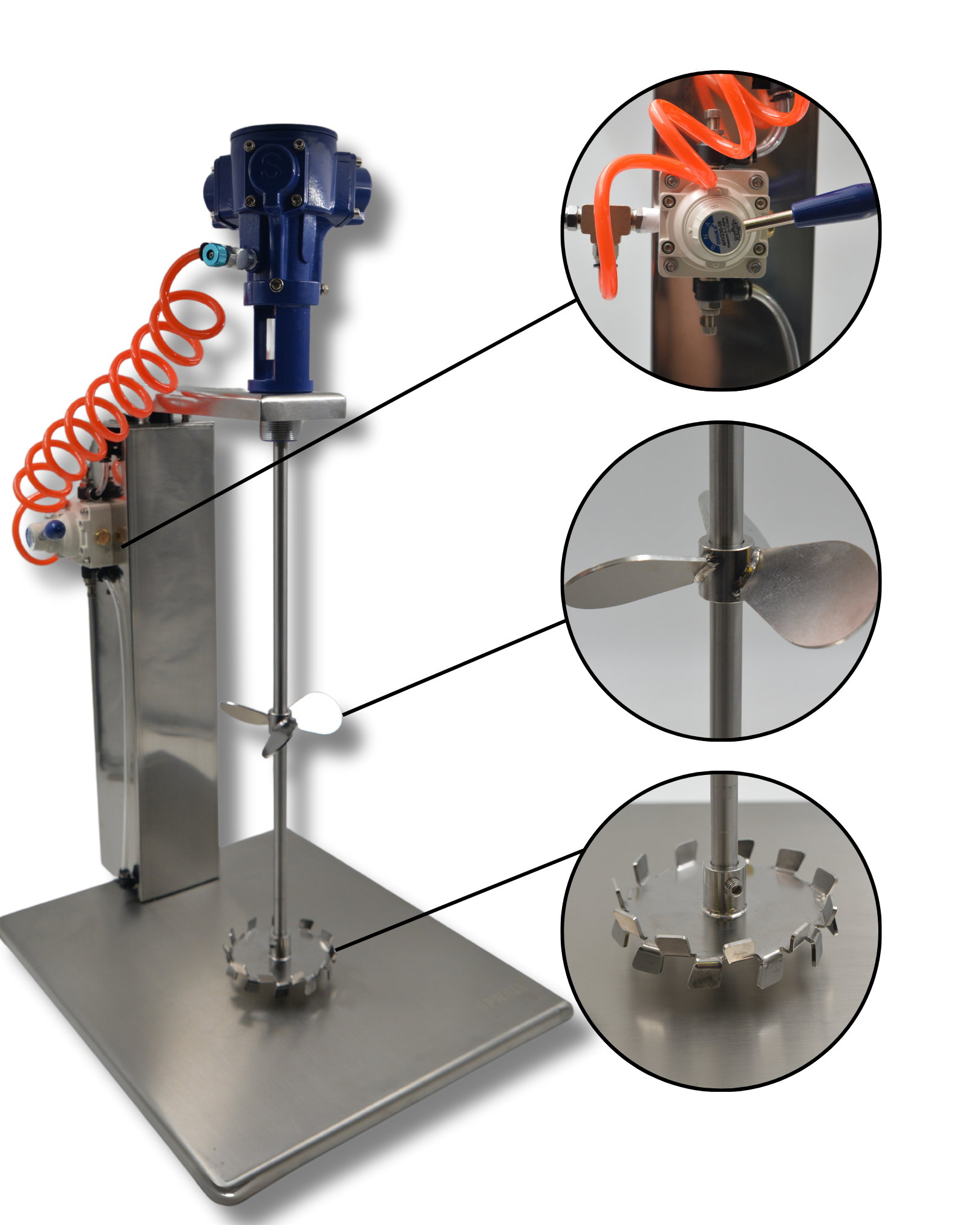 A powerful pneumatic mixer machine, designed for creating silky, consistent blends for liquid, cream, and paste products. High-speed with effortless operation.