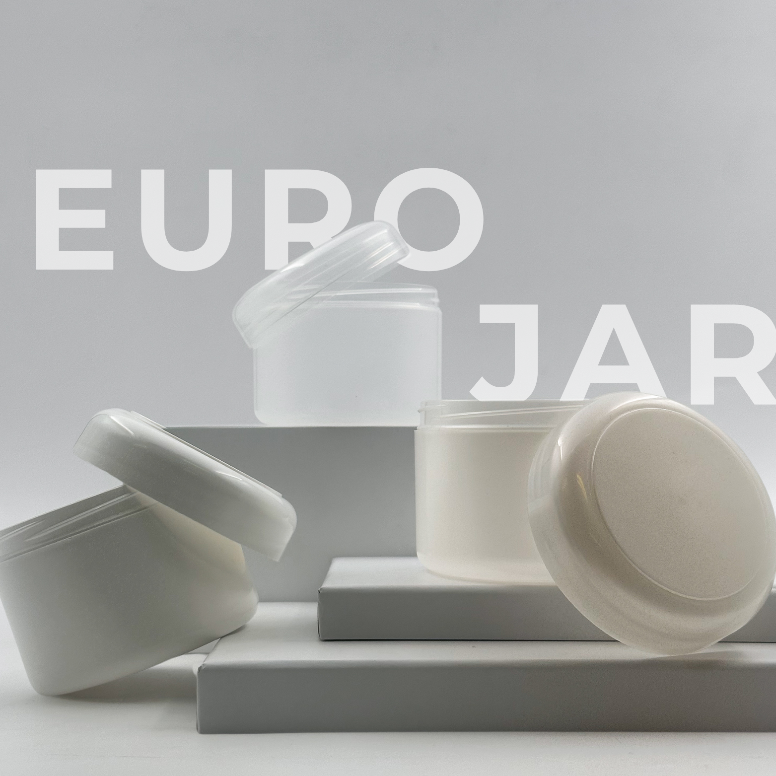 Euro jars with closures and in colours clear, white and pearl white.