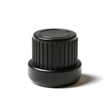 Black Mushroom dropper cap with 0.7 mm medium flow orifice for controlled dispensing of cosmetic, pharmaceutical and liquid products