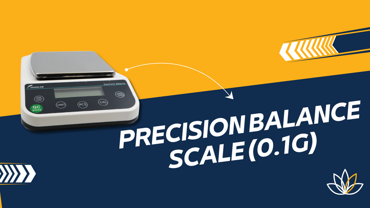 YouTube thumbnail showing digital precision balance scale with 0.1g accuracy, tare and counting functions displayed on the LCD screen, demonstrating precise weighing performance.