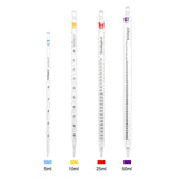 Serological pipettes in four different lengths standing upright