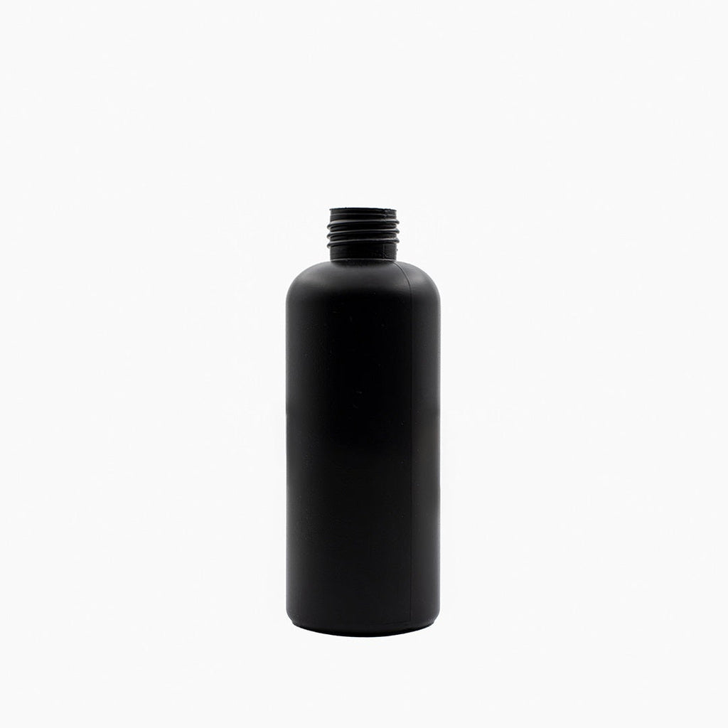 Black 200ml HDPE Boston Tall Bottle On White Background | Plastic Packaging | Brightpack Plastic & Glass Packaging