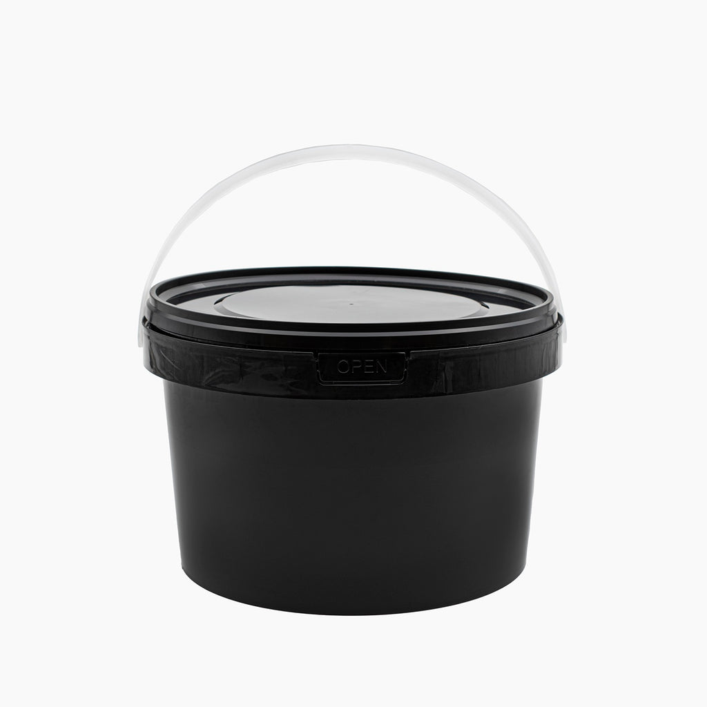Black 2L HDPE Bucket Tamper Evident On White Background | Plastic Packaging | Brightpack Plastic & Glass Packaging