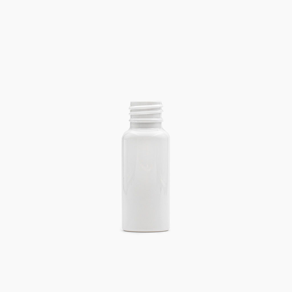Solid White 30ml PET Boston Tall Bottle On White Background | Plastic Packaging | Brightpack Plastic & Glass Packaging