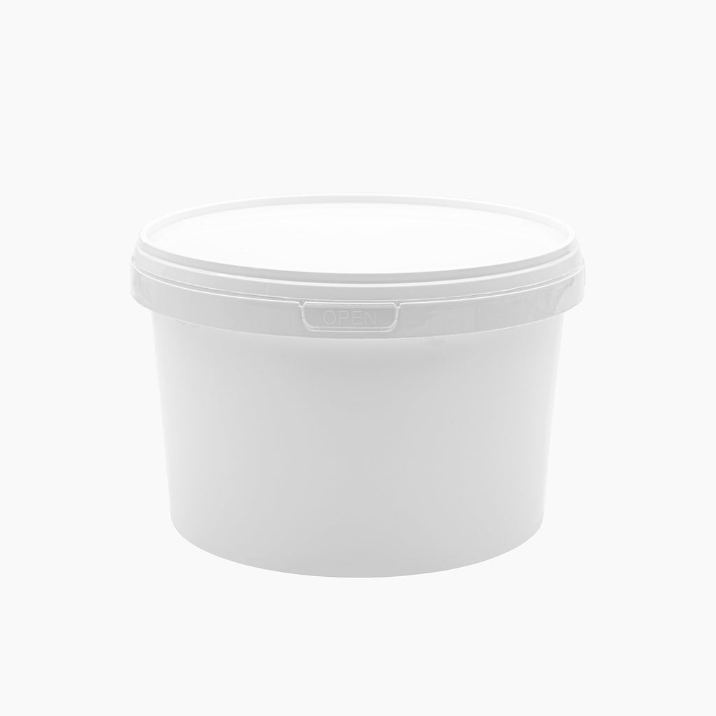 White 2L HDPE Bucket Tamper Evident On White Background | Plastic Packaging | Brightpack Plastic & Glass Packaging